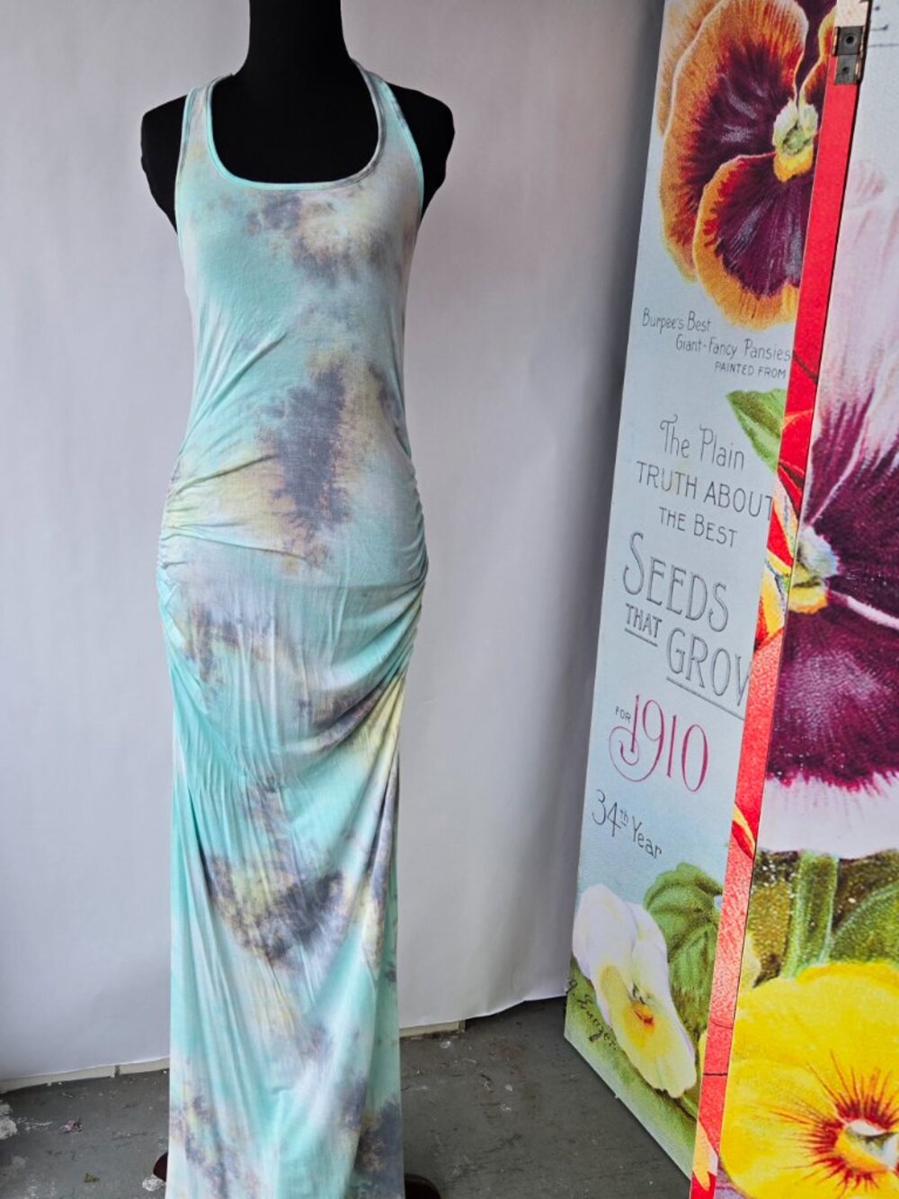 Venus Aqua Pastel Tie Dye Boho Bodycon Maxi Dress Art to Wear Evening Beach - Picture 2 of 9